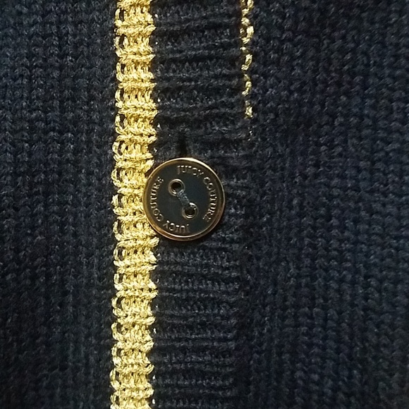 NWT Juicy Couture Regal Boyfriend Blue and Gold Cardigan Size Petite w Pockets - Picture 7 of 8